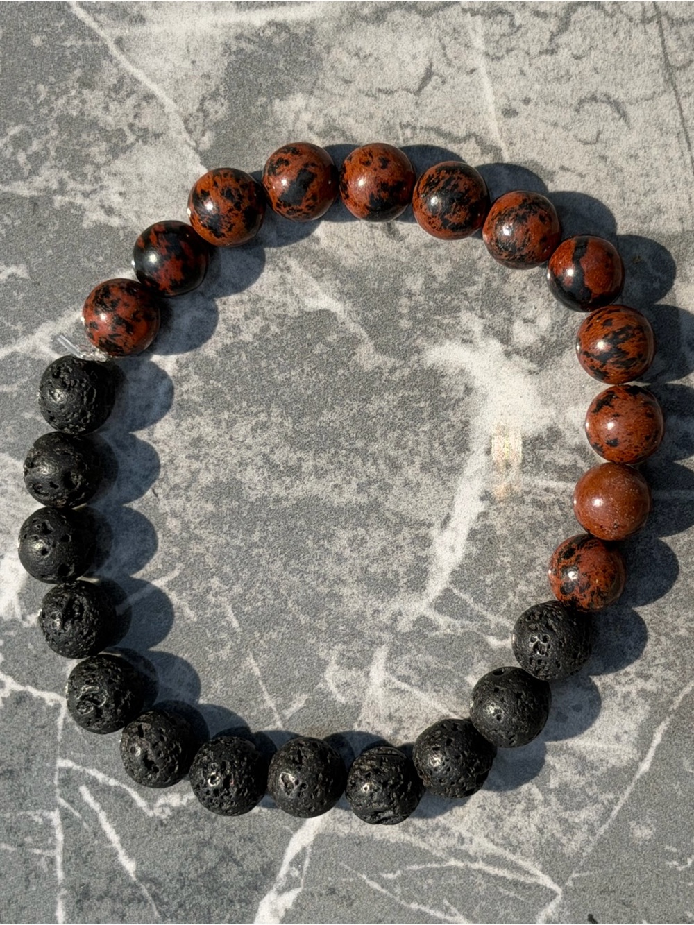 Bracelet - Natural Mahogany Obsidian Stone and Lava Rock - Handmade stretch
